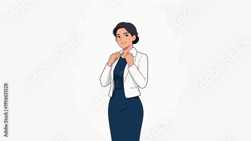 Animated woman adjusting her blazer