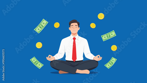Businessman meditating with money