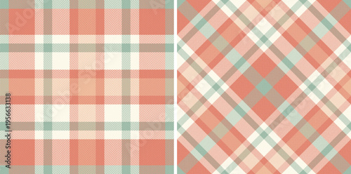 Vector fabric seamless of plaid background textile with a pattern check tartan texture. Set in fall colors for festive season decorations.