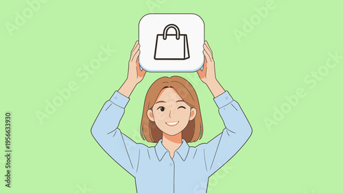Woman holding shopping bag icon