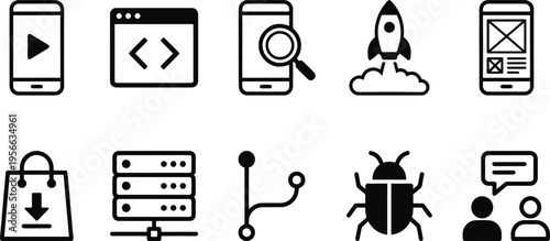 Collection of web development and communication icons