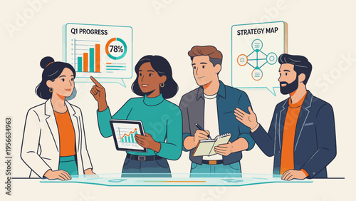 Business team discussing progress and strategy