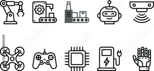 Collection of icons related to technology and robotics