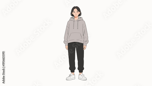 Animated woman in casual outfit