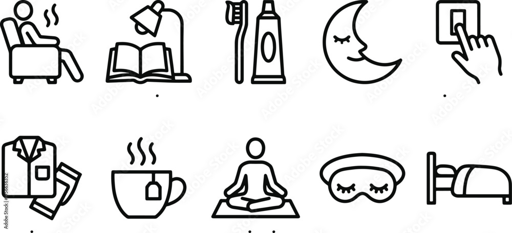 Fototapeta premium Icons for sleep and bedtime routine