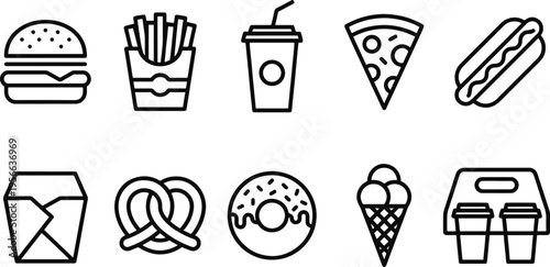 A variety of fast food icons on white background