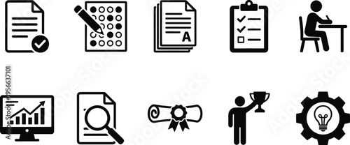 A collection of icons related to business and education