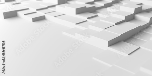 Obraz na plátne Minimal white three dimensional geometric tile stepped background for modern clean design banner wallpaper and architectural poster
