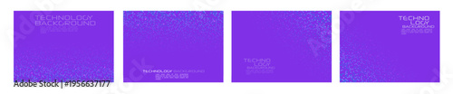Modern technology abstract purple background set with cyan glitch pixel patterns and copy space in different corners, vector illustration