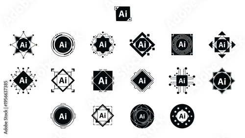 A collection of geometric patterns featuring diamond and circular designs with various internal shapes Vector