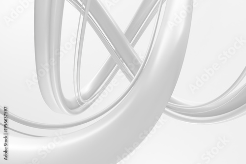 Abstract white ribbon tubes and loops with glossy curved surfaces for modern background and minimal design .3d render