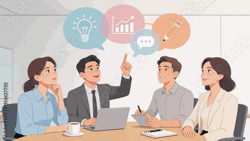 Business meeting with icons