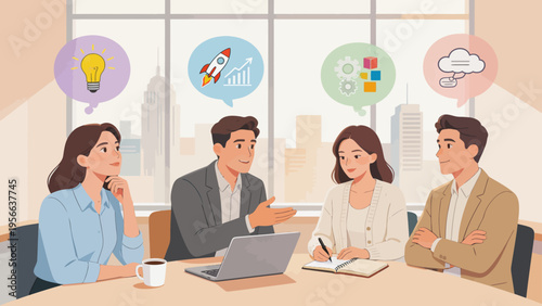 Business meeting with idea icons