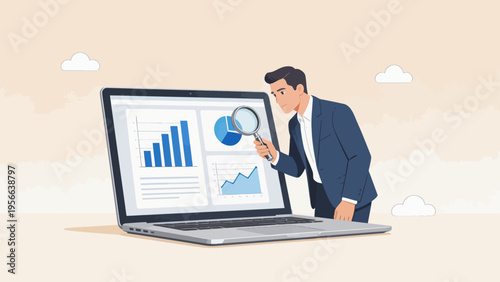 Businessman analyzing data on laptop