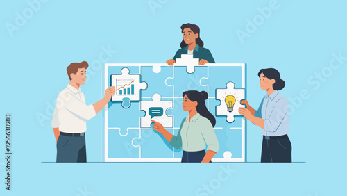 People assembling puzzle pieces