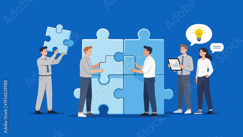 Business team assembling puzzle pieces