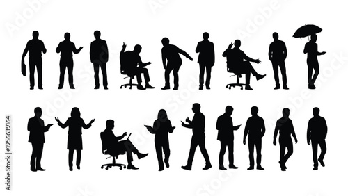 Diverse silhouettes of people engaging in various activities and poses Vector