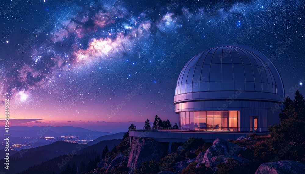 Obraz premium Observatory Under Starry Night Sky Milkyway.