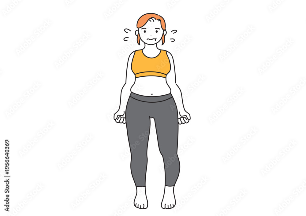Fototapeta premium スポーツウェアを着た太った女性の全身図