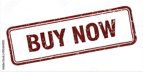 BUY NOW red rubber stamp style label with distressed texture isolated