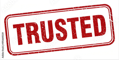 TRSTED red rubber stamp style label with distressed texture isolated