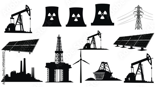 Historical and modern oil drilling equipment through the decades Vector
