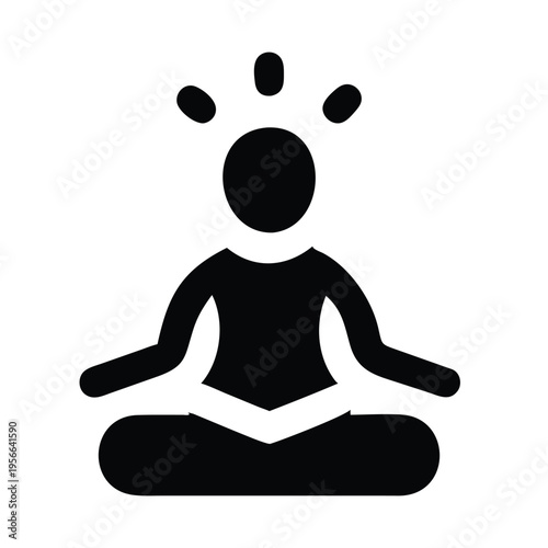 Black and white icon of a person sitting in a lotus position for meditation and mindfulness
