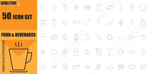 Food and Beverages Icon Set Collection.