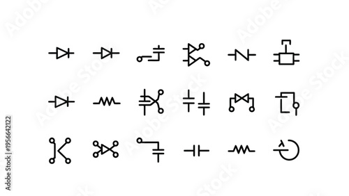 Collection of various abstract and symbolic hand-drawn circuit and mathematical symbols Vector