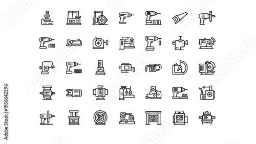 A collection of diverse icons representing various household and office appliances and tools Vector