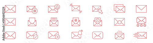 Mail and email outline icon set, envelope message inbox and attachment. Email Web Icon Set in Line Style. Collection of E-mail and Letter Linear Icons, Including mail, envelope, email, postal, letter.