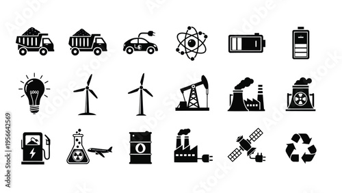 A collection of icons representing various household, outdoor, and utility activities Vector