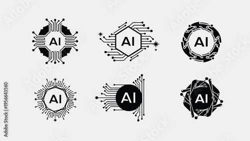 Collection of stylized logos featuring an artificial intelligence or tech theme Vector
