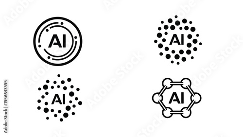Variations of artificial intelligence network visual representations with ai logo integration Vector