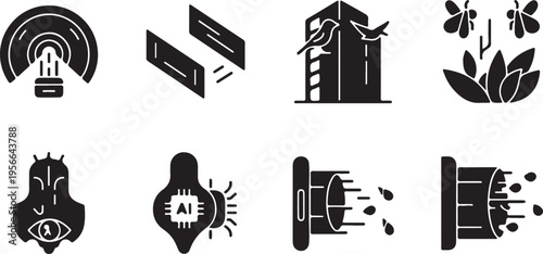 Black and white of bird safe and pollinator safety symbols
