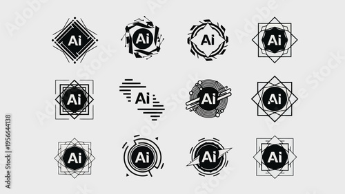 Collection of diverse mechanical and electronic gear and wheel icons in black and white Vector