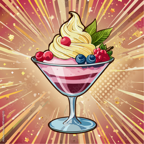 Elegantes Eis-Dessert mit Goldakzenten und Beeren