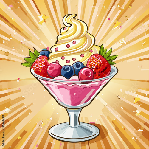 Elegantes Eis-Dessert mit Goldakzenten und Beeren