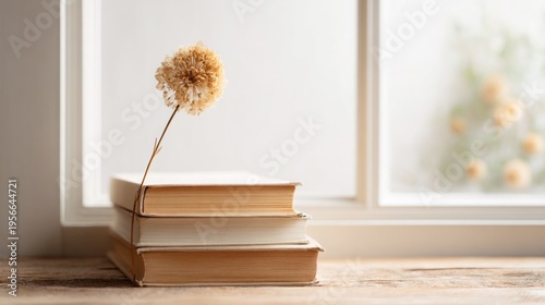 Dried Flower on Stacked Books