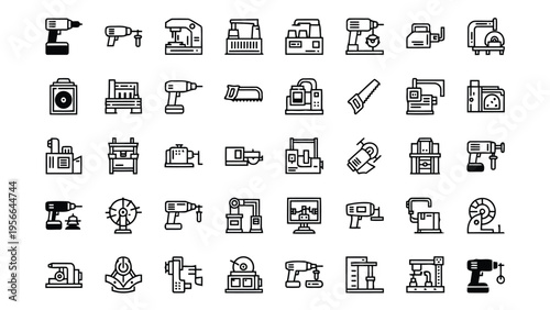 Assorted icons depicting various household appliances and electronic devices in grayscale Vector