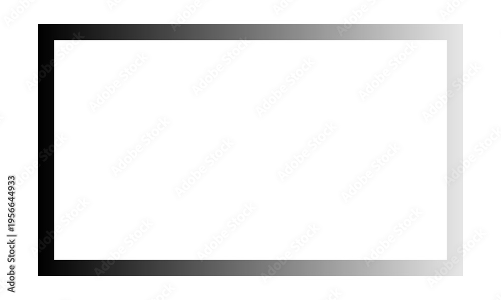 Obraz premium Minimal modern frame overlay with fading transparent and black gray gradient rectangle border on isolated background for photo editing template design clean empty layout