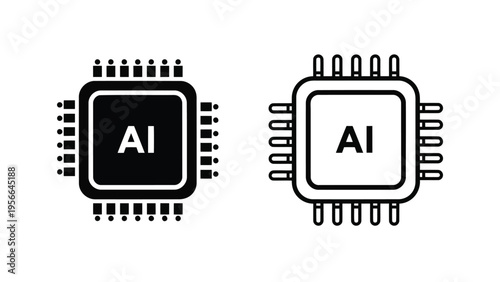 Comparison of two artificial intelligence microchip designs with ai labels Vector