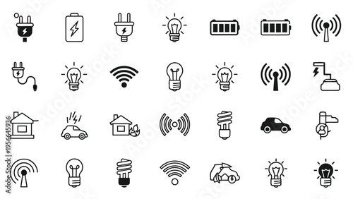 Collection of diverse icons representing various household and technology appliances Vector