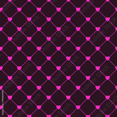 Emo pop punk seamless pattern with pink hearts on  fishnet background. Alternative aesthetic vector for fashion and textile design.
