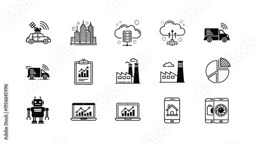 Collection of icons representing various office and communication tools and services Vector