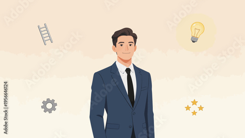 Businessman with icons around