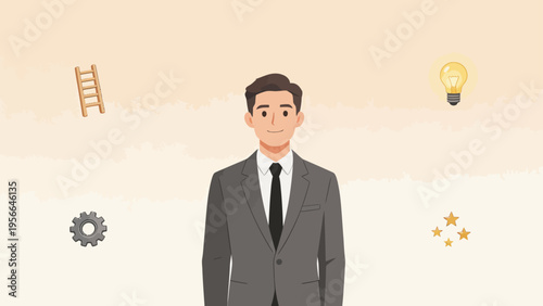 Businessman with icons around