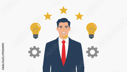 Businessman with lightbulbs and gears