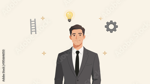Businessman with lightbulb and gears