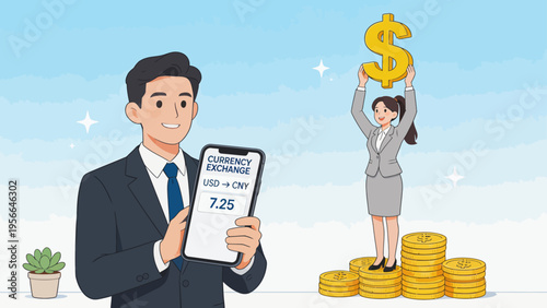 Business people with money and phone